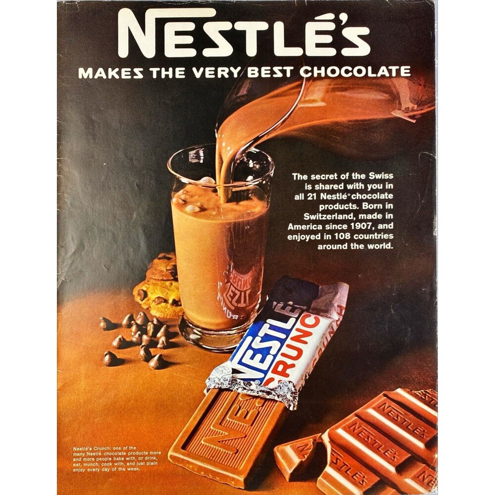 Nestle's Chocolate Crunch Bar "Makes the best Chocolate" Vintage Print Ad 1967